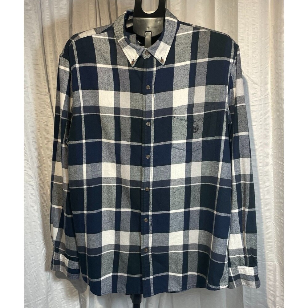 Chaps Performance XL Black/Gray/White Plaid Flannel Cotton Button-Down